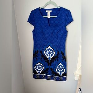 Laundry by Design Blue Sheath Dress Cap Sleeve Crew Neck